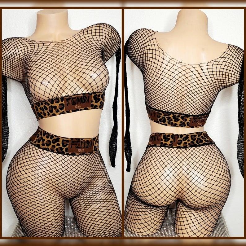 Black Netted Crop Top, Netted Tights, Fishnet Tights, Lounge wear, Exotic Dancewear Stripper Outfit