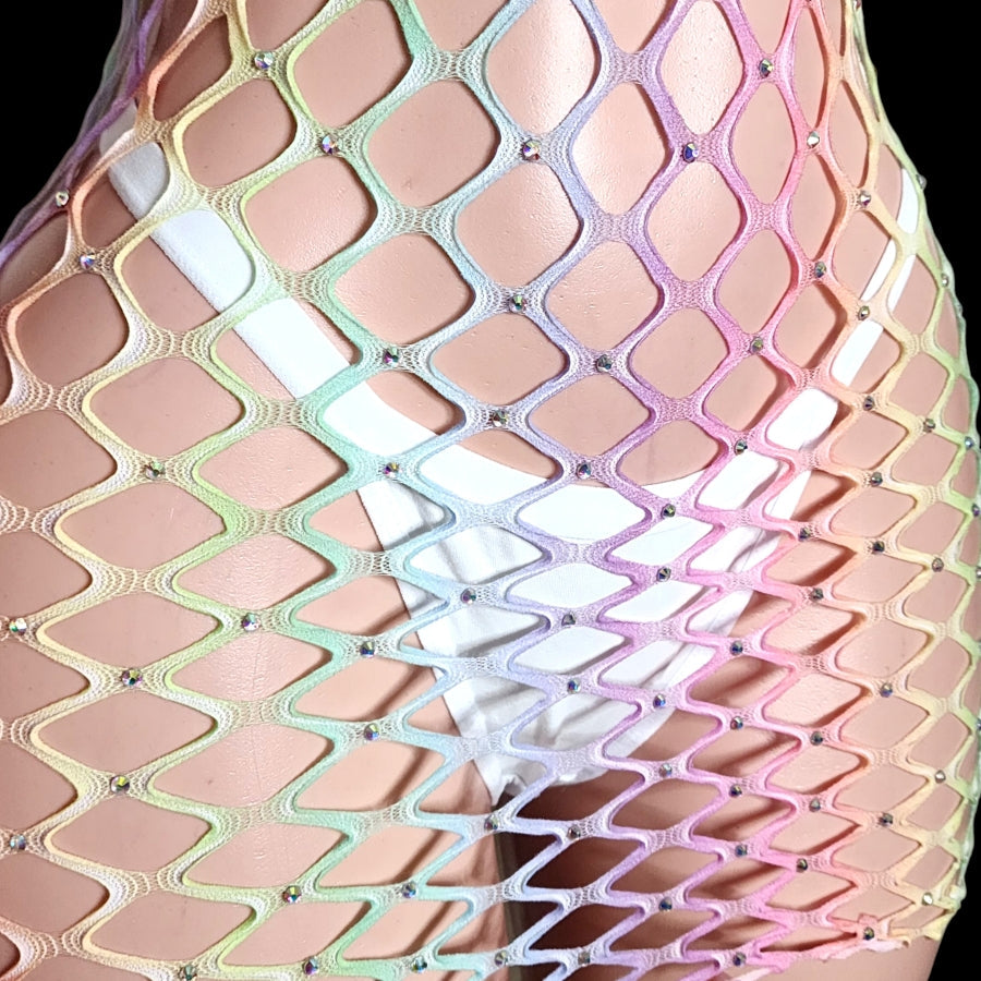 Rainbow Fishnet Mini Dress| Exotic Bikini Cover Up| XPRESSIONVILLE Rainbow Fishnet Mini Dress| Exotic Bikini Cover Up| XPRESSIONVILLE
