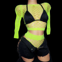 Girl Next Door| Neon Green Fishnet Set - SELF Xpression