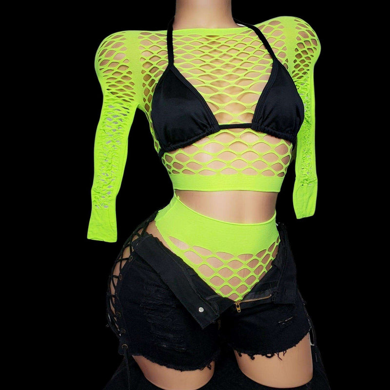 Girl Next Door| Neon Green Fishnet Set - SELF Xpression