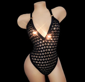 Joi| Mesh Rhinestone Thong Bodysuit - SELF Xpression