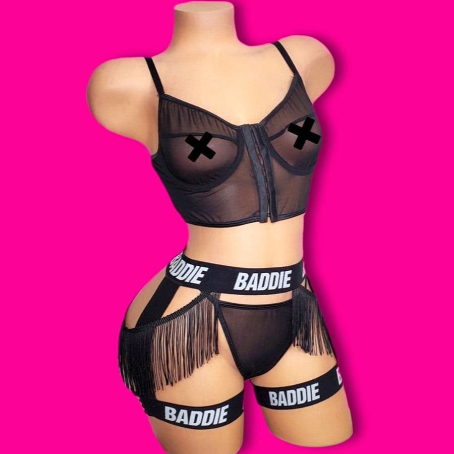 Longline Mesh Bra| Exotic Lingerie| Fringe Garter Belt| SELF XPRESSION
