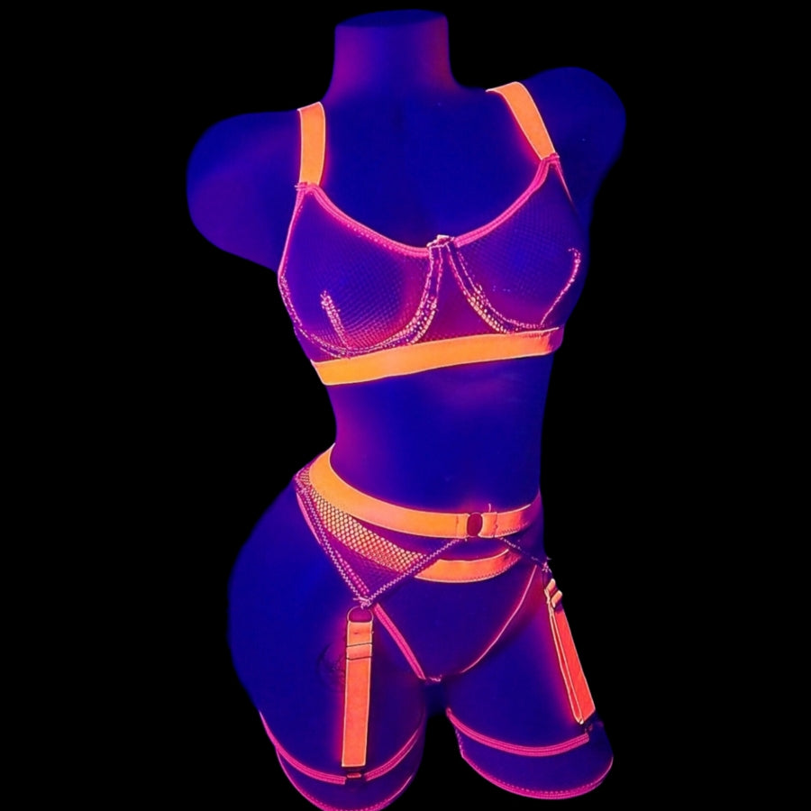 Sexy Neon Green Mesh Lingerie Set| Garter Belt| SELF XPRESSION
