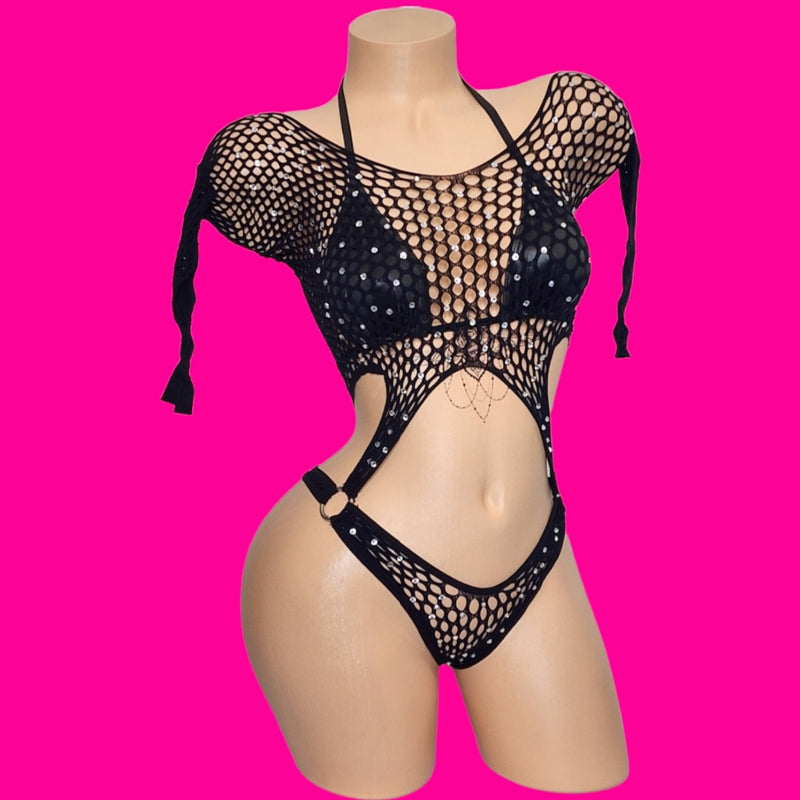 Fishnet Rhinestone Bodysuit| Rave Fashion| SELF XPRESSION Fishnet Rhinestone Bodysuit| Rave Fashion| SELF XPRESSION
