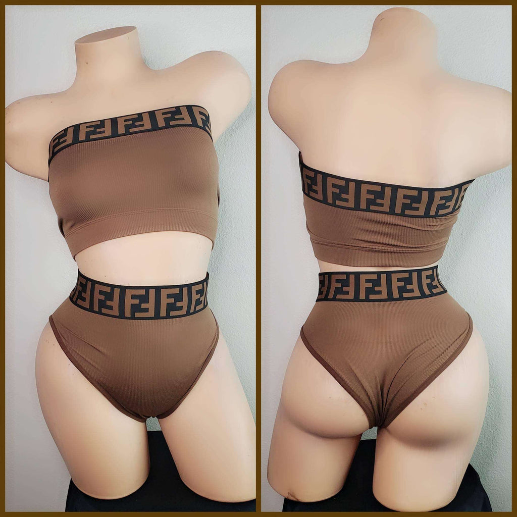 Brown Bandeau Dance Wear Set, Stripper Clothes, Netted Exotic Wear, Lingerie Set, Stripper Outfit, Ravewear Costume, Lounge Wear