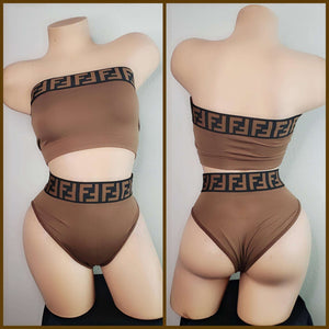 Brown Bandeau Dance Wear Set, Stripper Clothes, Netted Exotic Wear, Lingerie Set, Stripper Outfit, Ravewear Costume, Lounge Wear