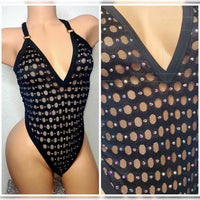 Joi| Mesh Rhinestone Thong Bodysuit - SELF Xpression