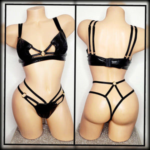 Strappy Lingerie Set, Garter Thong Lingerie, Boudoir,  BDSM, Sexy Stripper Lingerie, Exotic Dance Wear, Rave Wear Costume