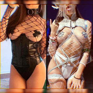 Netted Rainbow Bodysuit, Burning Man Romper, Rhinestone Fishnet Rave Bodysuit, See Through, Coachella, Exoticwear