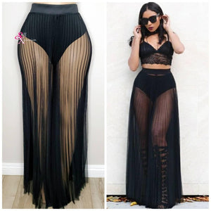 Mesh Skirt, Pleated Skirt, Black Skirt, See Through Skirt, Floor Length Skirt, Beach Wear Cover Up, Bikini Cover Up