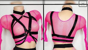Fishnet Stripper Outfit, Active Workout Set, Elastic Garter Belt, Exotic DanceWear Stripper Outfit Lingerie Pole Dance Wear Ravewear