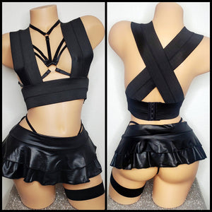 Bandage Top, Mini Skirt, Stripper Outfit, Exotic Wear, Exotic DanceWear Stripper Outfit Pole Dance Wear Ravewear, Clubwear