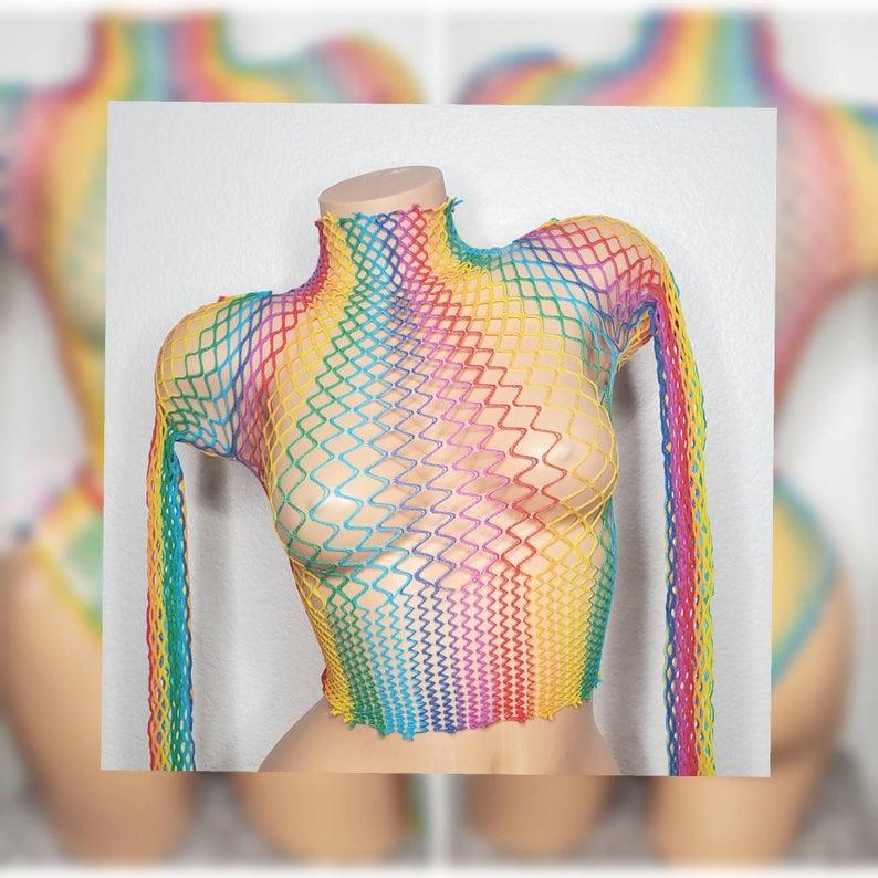 Rainbow Fishnet Set Stripper Outfits| Exotic Dancewear| Rave Dancewear Rainbow Fishnet Set Stripper Outfits| Exotic Dancewear| Rave Dancewear