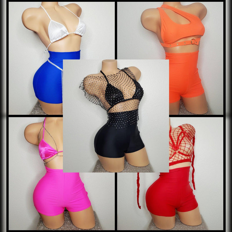 High Waist Cheeky Shorts, Orange Mini Rave Shorts